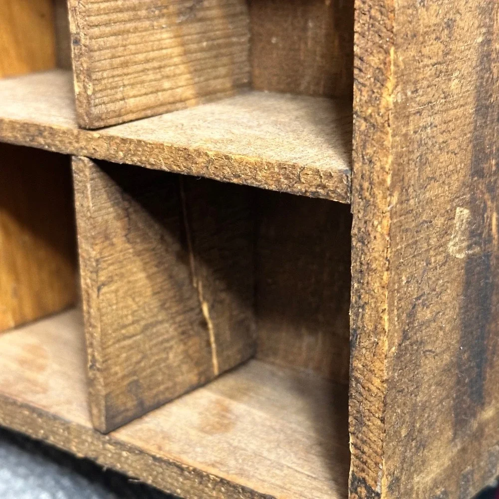 Rustic Wooden Shadow Box 25 Cubby Display Case Wall Hanging Brown 15x15